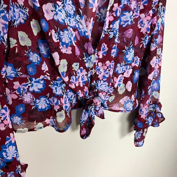 Free People Floral Maybel Blouse V Neck Long Sleeve Sheet Ruffle Shirt Womens M - Picture 5 of 8